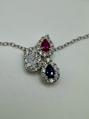 925 Sterling Silver Tears of Remembrance CZ Necklace 18” Chain Gift